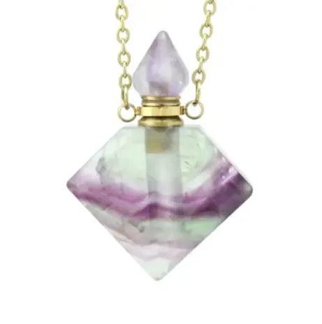 Natural Crystal Diamond Perfume Bottle Aromatherapy Bottle Necklace Pendant - CRYSTALOIL