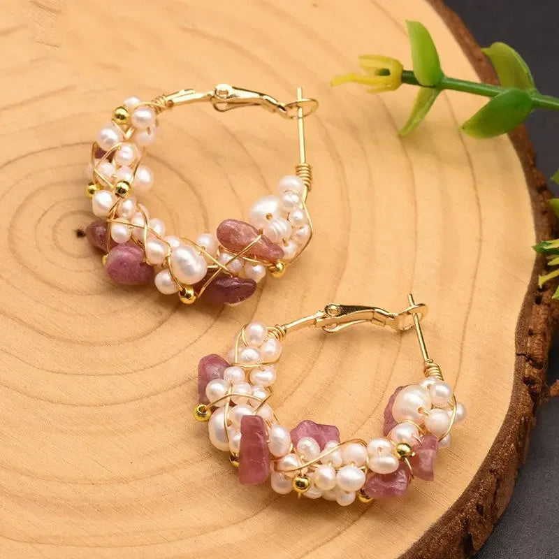 Natural Tourmaline Freshwater Pearl Earrings - CRYSTALOIL