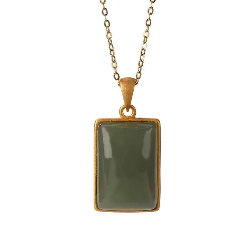 Sterling Silver Gold-plated Hetian Jade Sapphire Pendant, this pendant exudes luxury and sophistication - CRYSTALOIL