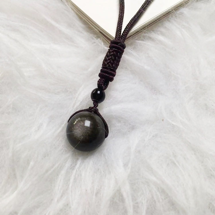 Natural Crystal Obsidian Single Bead Pendant Necklace - CRYSTALOIL