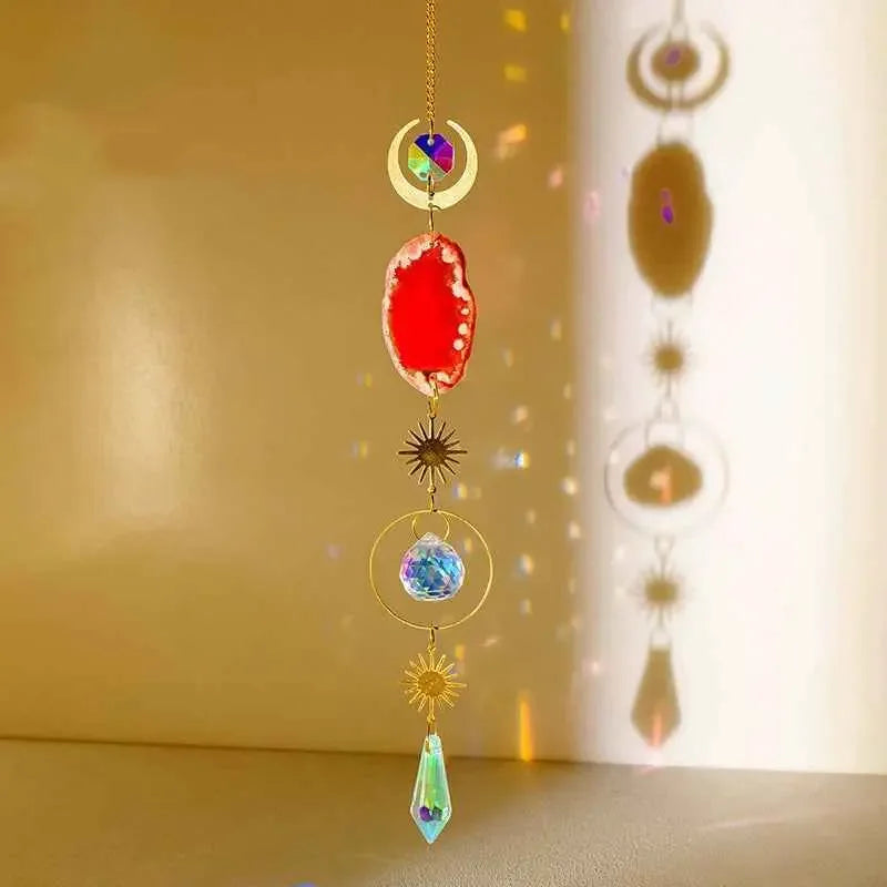 Natural Colorful Agate Slices Sun Catcher Pendant - CRYSTALOIL