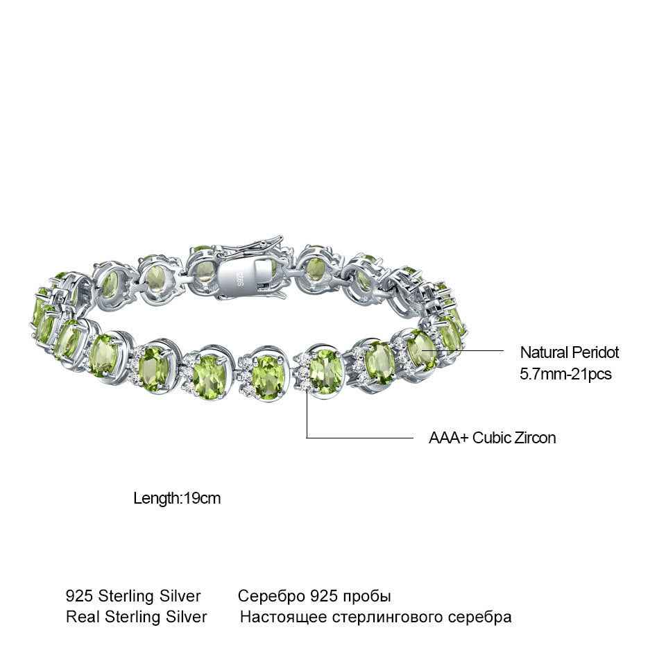 Sterling Silver Natural Peridot Bracelet Gemstones, exuding elegance and sophistication with its shimmering green hues. - CRYSTALOIL