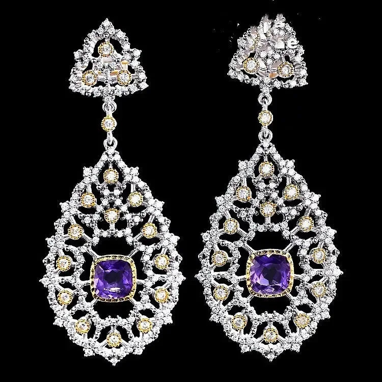 Luxury 925 Silver Plated Natural Amethyst Drop Earrings - CRYSTALOIL