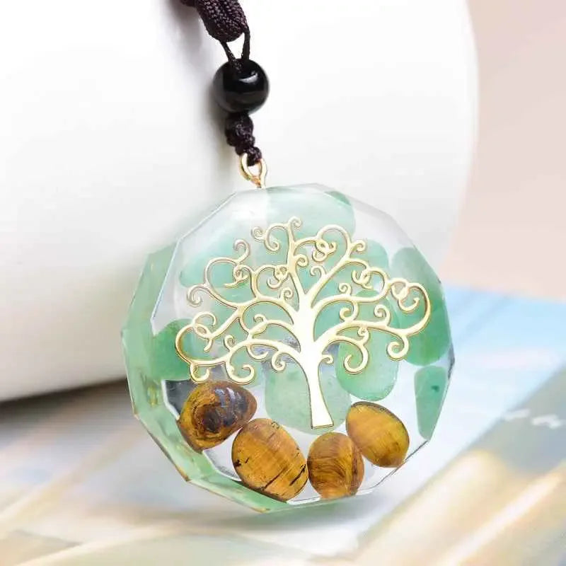 Ogan Energy Tree Of Life Pendant Natural Tiger Eye Stone - CRYSTALOIL