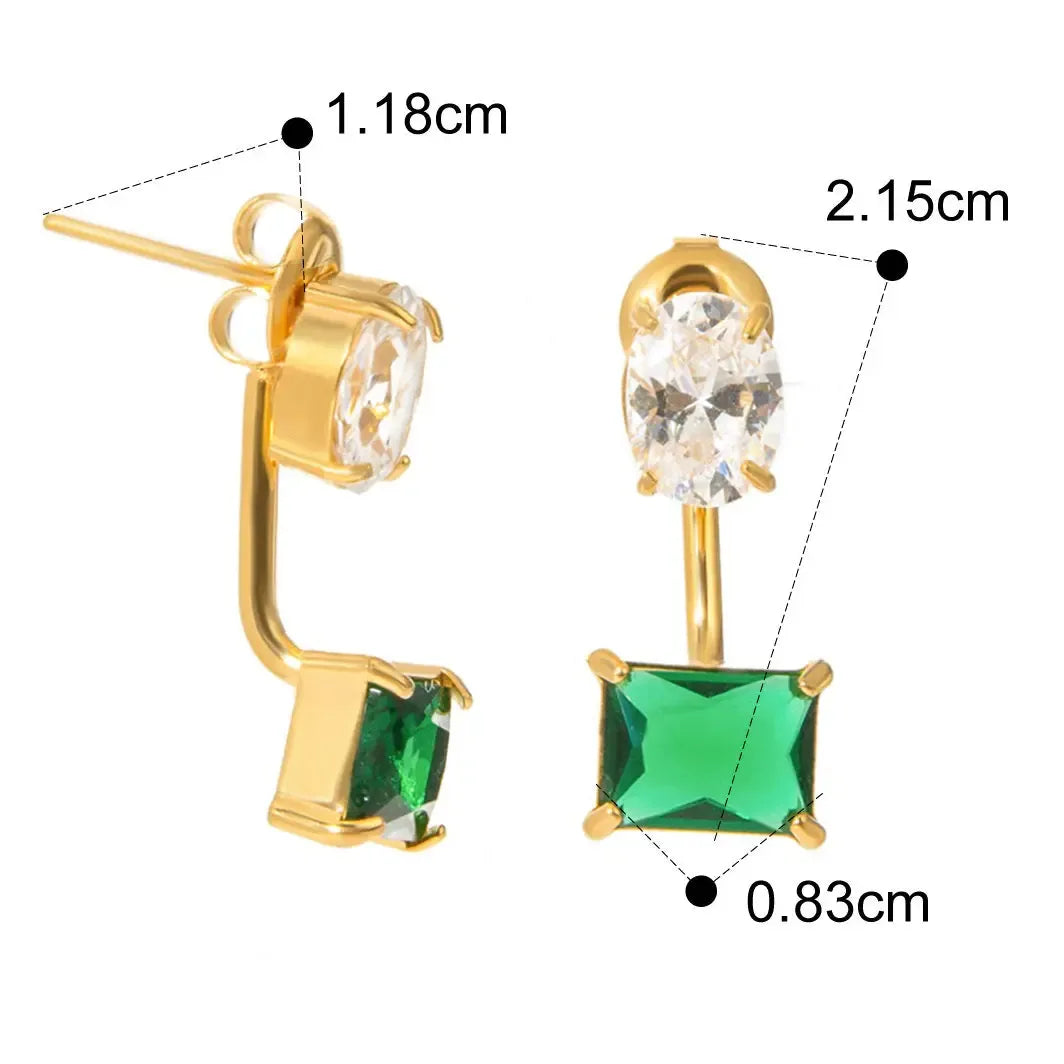 18K gold exquisite dazzling oval and square gemstone design earrings - CRYSTALOIL