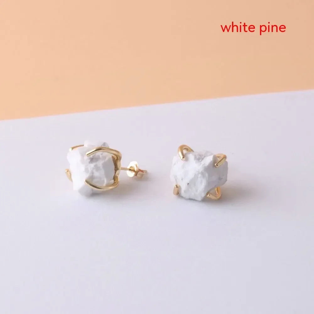 Gold-plated Four-claw Stone Rough Stone Stud Earrings For Women - CRYSTALOIL