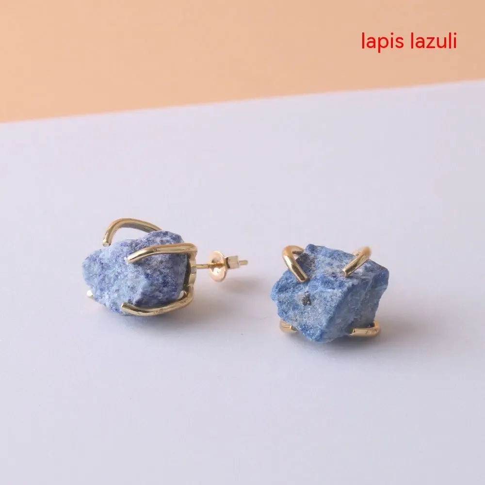Gold-plated Four-claw Stone Rough Stone Stud Earrings For Women - CRYSTALOIL