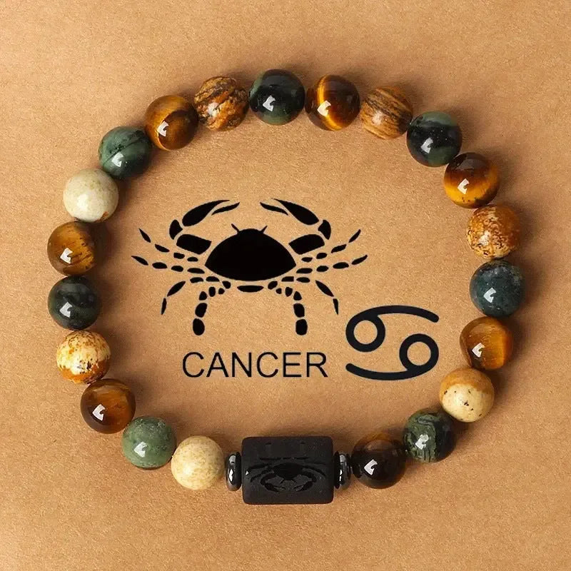 Fashionable hot-selling natural stone beaded bracelets of the 12 zodiac signs, tiger's eye stone patterned stone crystal bracelets and banges - CRYSTALOIL