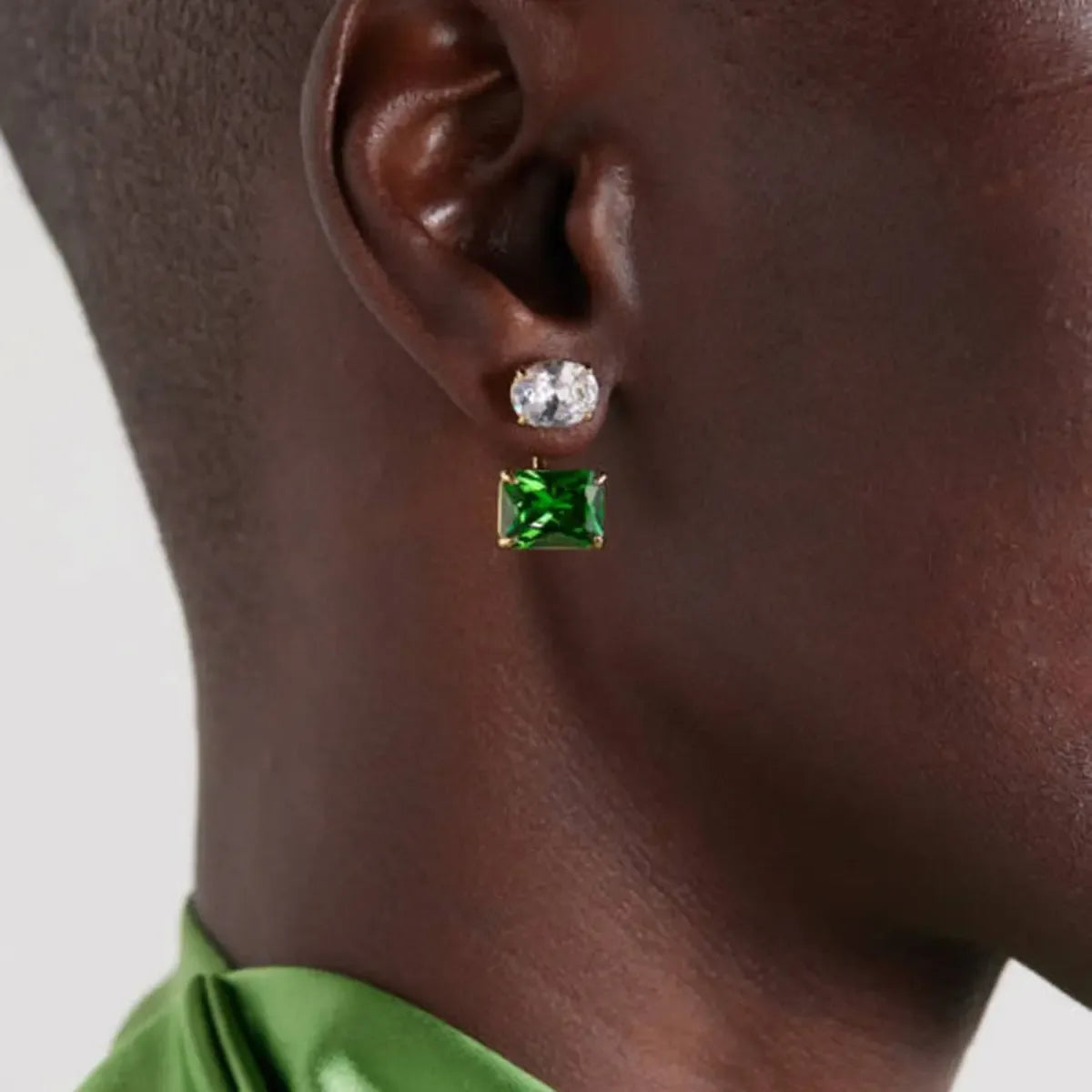 18K gold exquisite dazzling oval and square gemstone design earrings - CRYSTALOIL