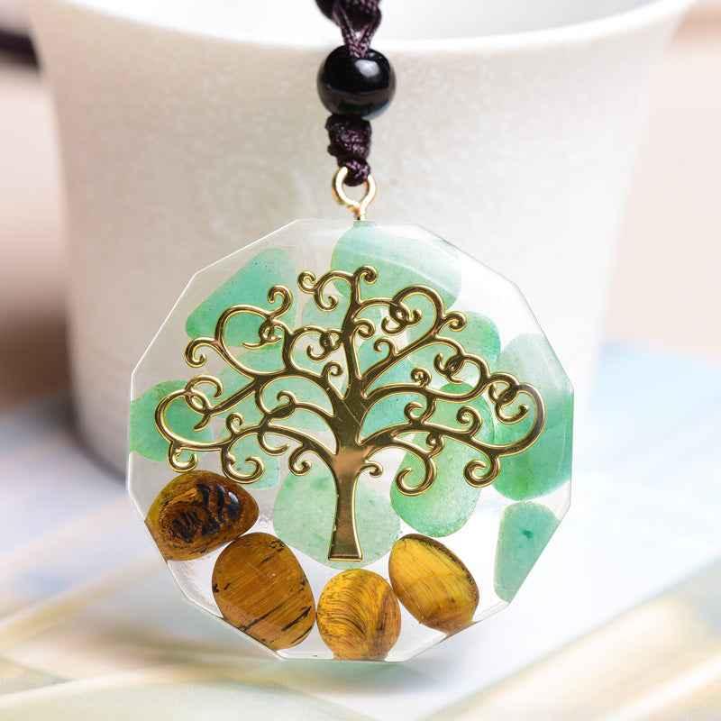 Ogan Energy Tree Of Life Pendant Natural Tiger Eye Stone - CRYSTALOIL