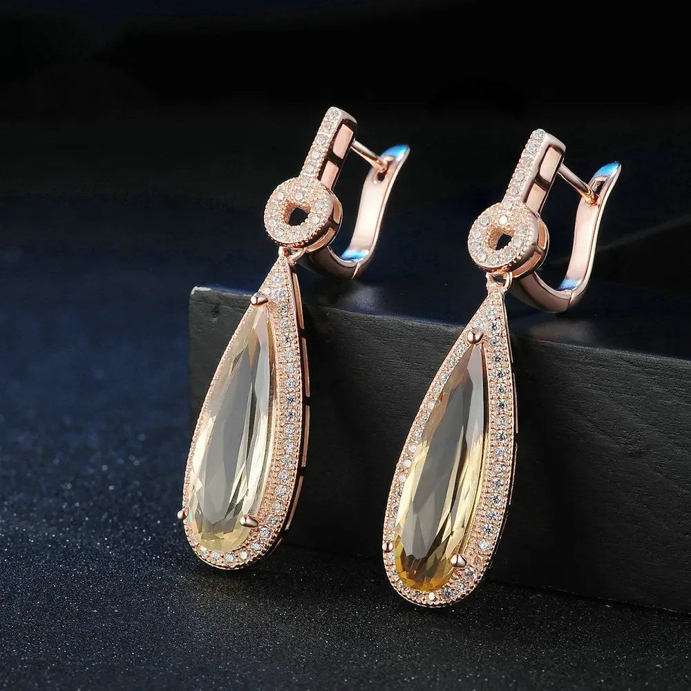 Natural water drop Crystal Earrings, made with exquisite topaz - CRYSTALOIL