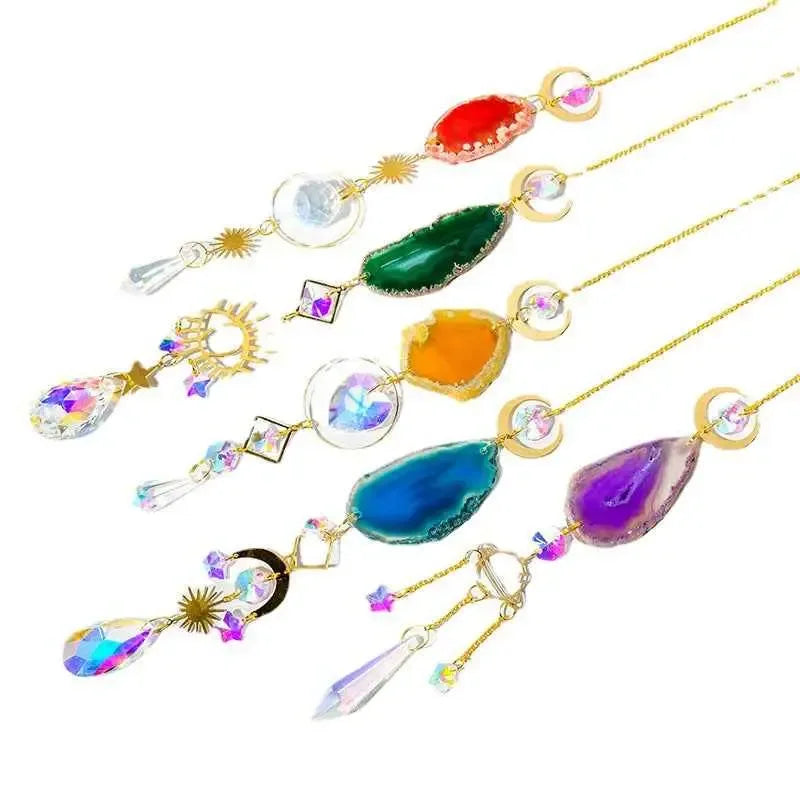 Natural Colorful Agate Slices Sun Catcher Pendant - CRYSTALOIL