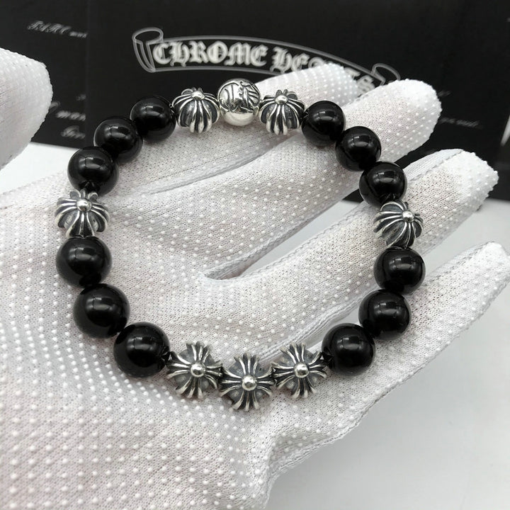 High version CHCROheart natural obsidian eight bead bracelet Vintage Cross bracelet for men and women - CRYSTALOIL