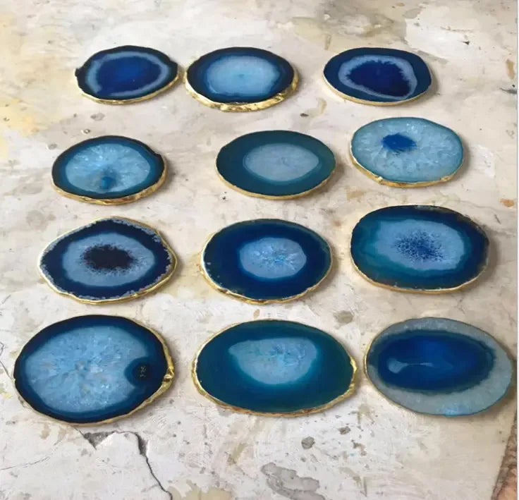 Set of Natural rough stone agate piece coaster, showcasing the raw beauty of agate. - CRYSTALOIL