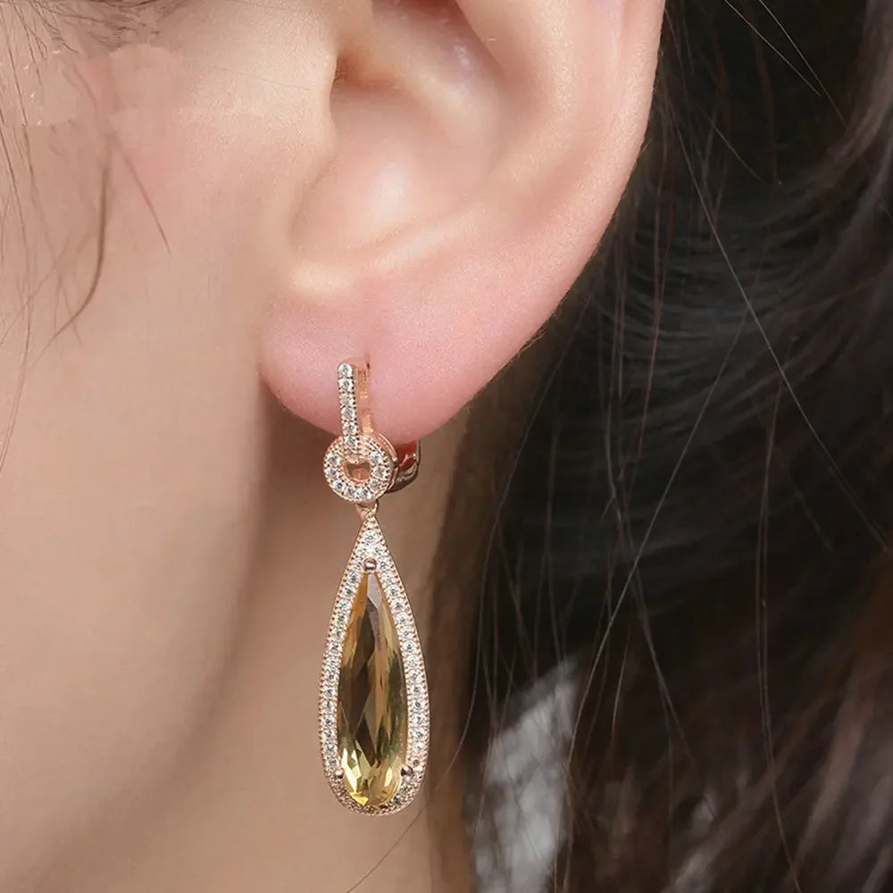 Natural water drop Crystal Earrings, made with exquisite topaz - CRYSTALOIL