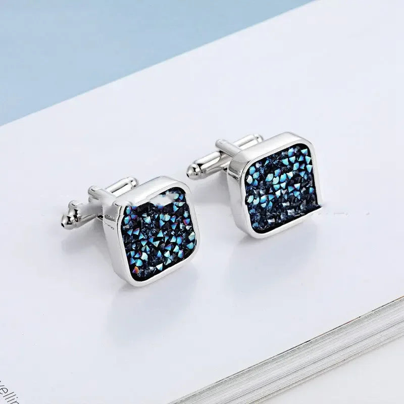 Light Luxury Light Blue Ore Blue Crystal Cufflinks, - CRYSTALOIL