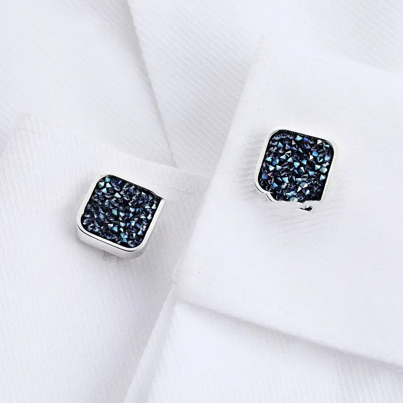 Light Luxury Light Blue Ore Blue Crystal Cufflinks, - CRYSTALOIL