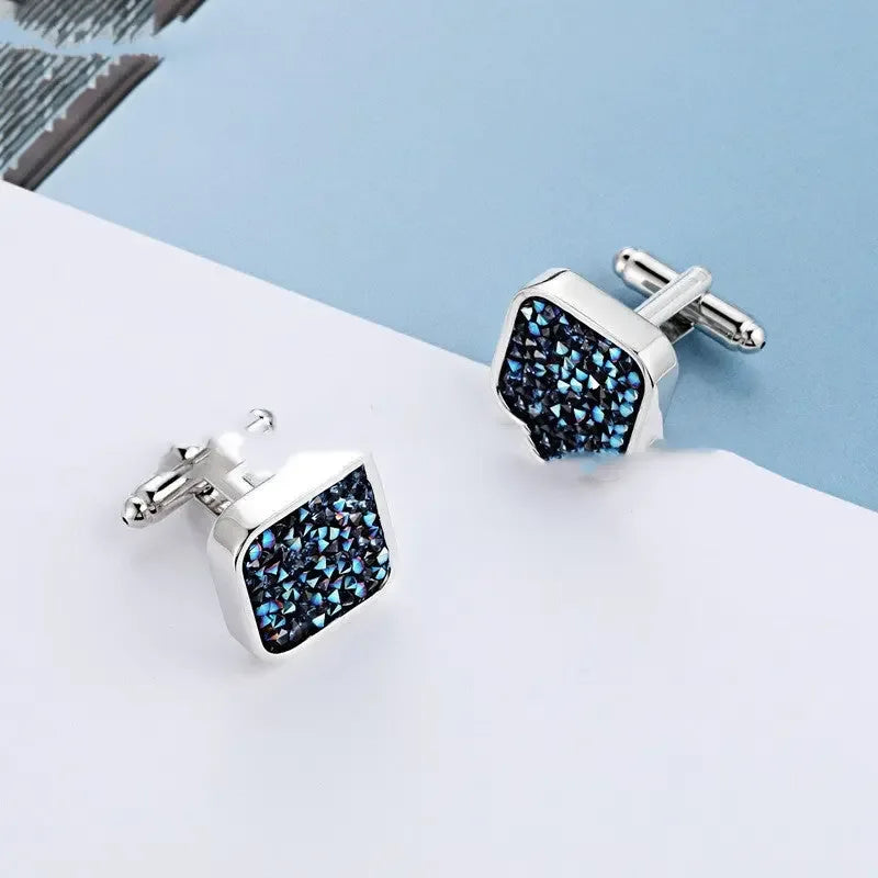 Light Luxury Light Blue Ore Blue Crystal Cufflinks, - CRYSTALOIL
