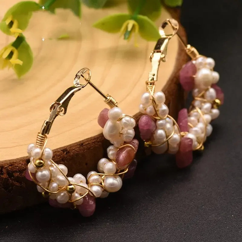 Natural Tourmaline Freshwater Pearl Earrings - CRYSTALOIL