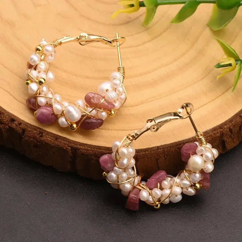 Natural Tourmaline Freshwater Pearl Earrings - CRYSTALOIL