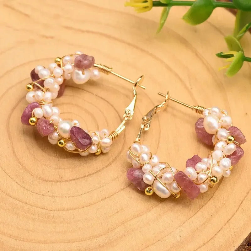 Natural Tourmaline Freshwater Pearl Earrings - CRYSTALOIL