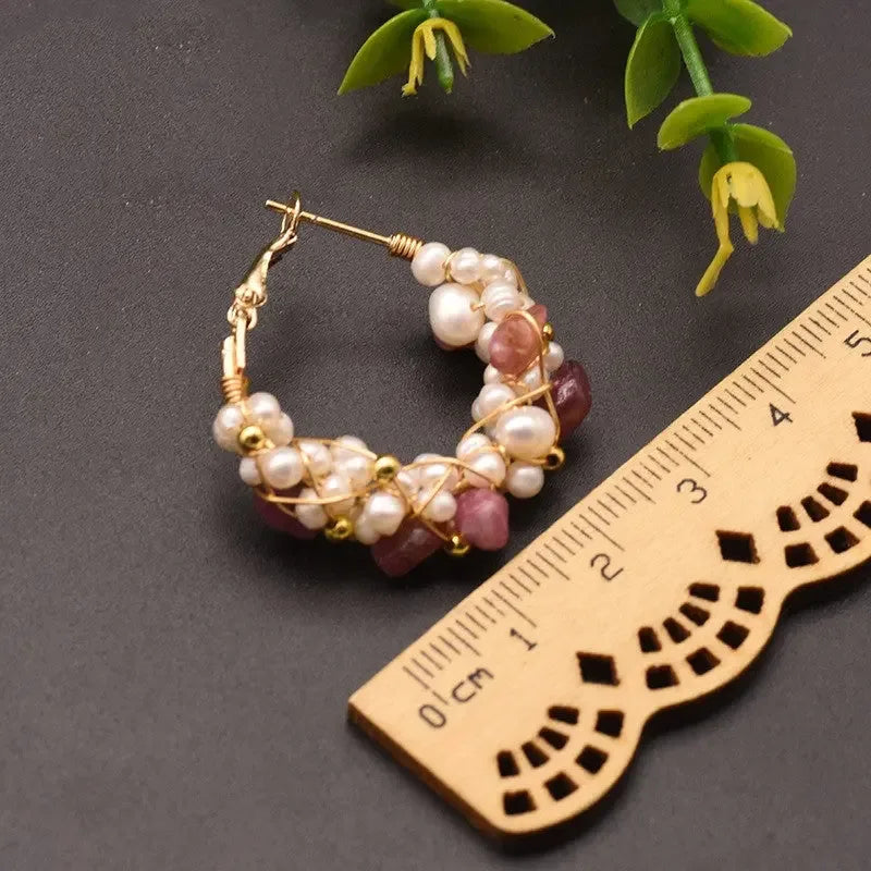 Natural Tourmaline Freshwater Pearl Earrings - CRYSTALOIL
