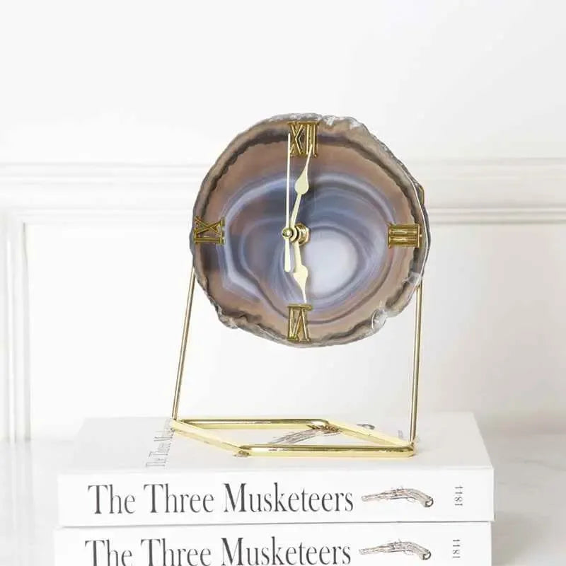 Golden Agate Stone Clock Decoration Fashion Living Room Model Room - CRYSTALOIL