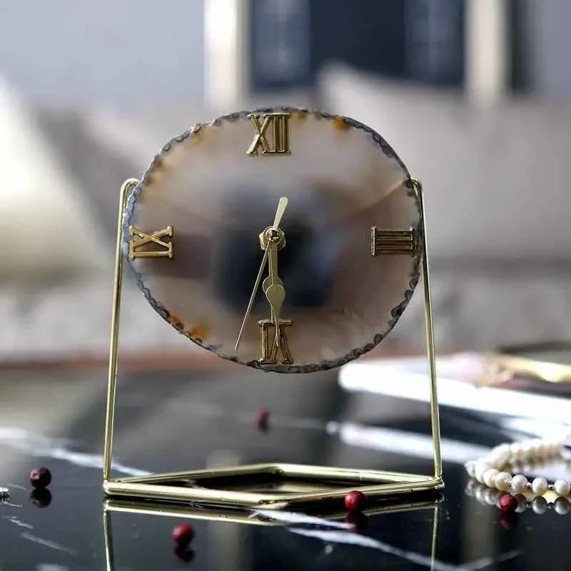 Golden Agate Stone Clock Decoration Fashion Living Room Model Room - CRYSTALOIL