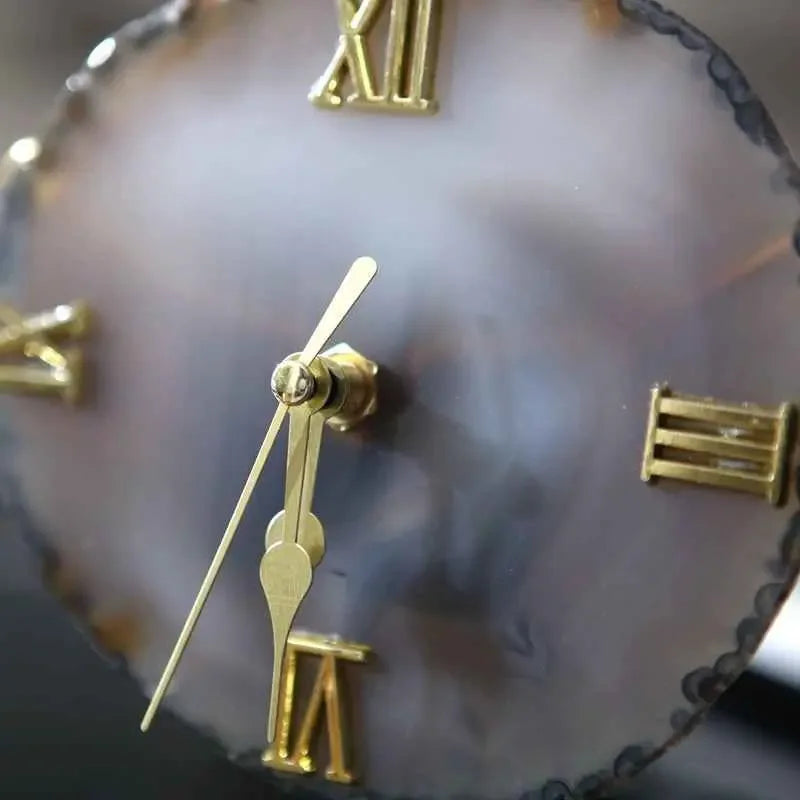Golden Agate Stone Clock Decoration Fashion Living Room Model Room - CRYSTALOIL