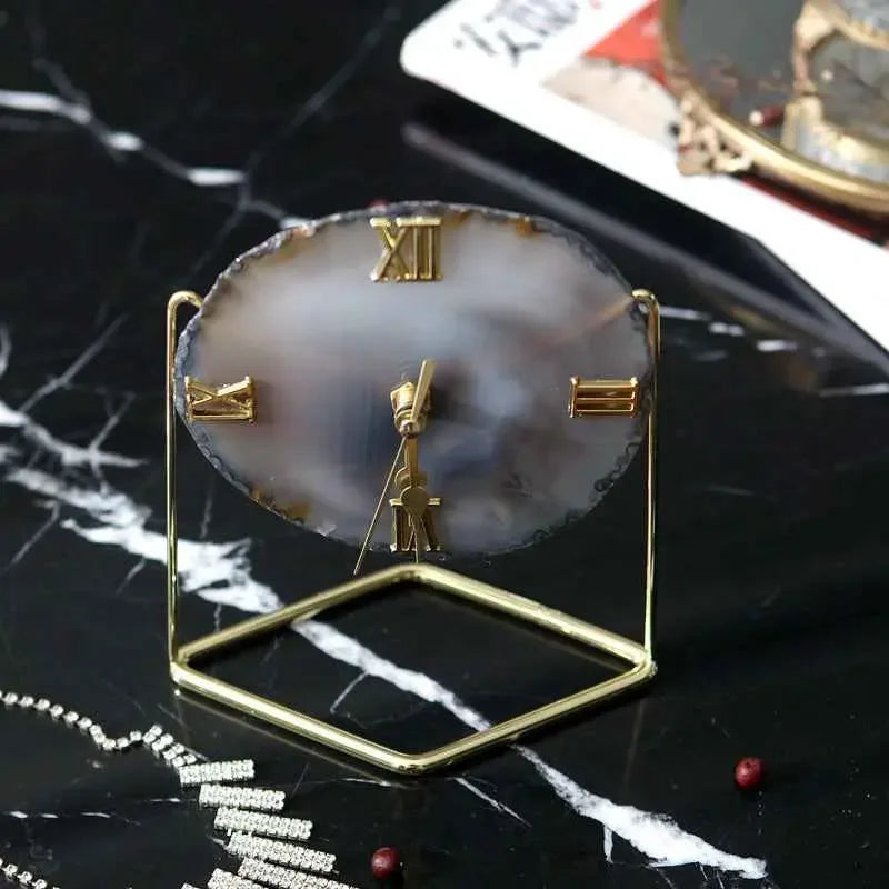 Golden Agate Stone Clock Decoration Fashion Living Room Model Room - CRYSTALOIL