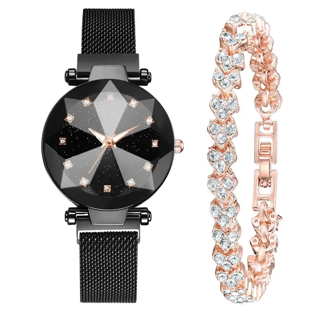 Watch Square Diamond Rhinestone Starry Sky Face Ladies Casual Fashion Watch Set Bracelet Watch - CRYSTALOIL