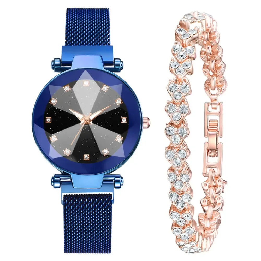 Watch Square Diamond Rhinestone Starry Sky Face Ladies Casual Fashion Watch Set Bracelet Watch - CRYSTALOIL