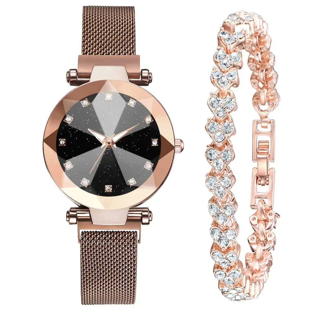 Watch Square Diamond Rhinestone Starry Sky Face Ladies Casual Fashion Watch Set Bracelet Watch - CRYSTALOIL