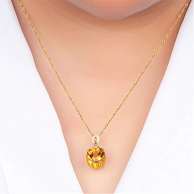 8 Carat Natural Citrine Pendant, 18K Gold Plated Egg-Shaped Large Bare Stone Pendant, - CRYSTALOIL