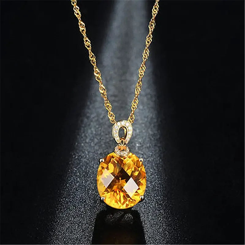 8 Carat Natural Citrine Pendant, 18K Gold Plated Egg-Shaped Large Bare Stone Pendant, - CRYSTALOIL