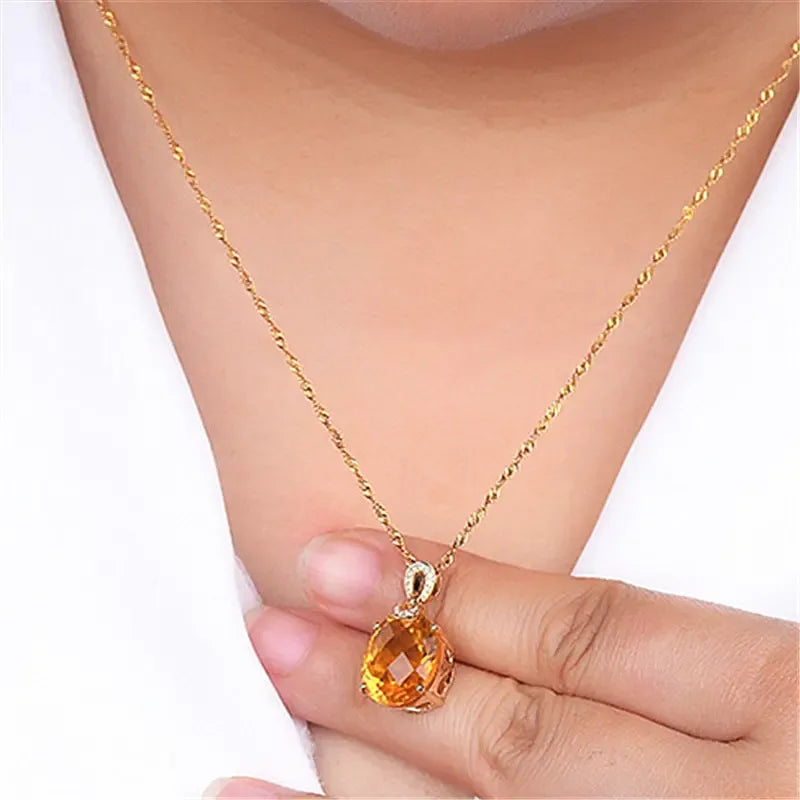 8 Carat Natural Citrine Pendant, 18K Gold Plated Egg-Shaped Large Bare Stone Pendant, - CRYSTALOIL