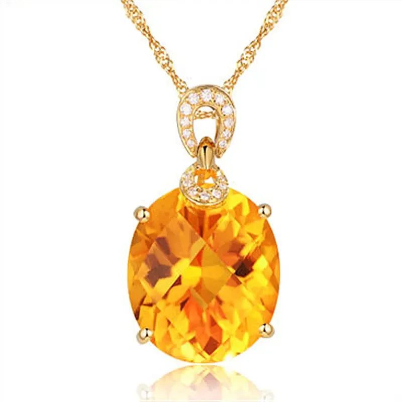 8 Carat Natural Citrine Pendant, 18K Gold Plated Egg-Shaped Large Bare Stone Pendant, - CRYSTALOIL