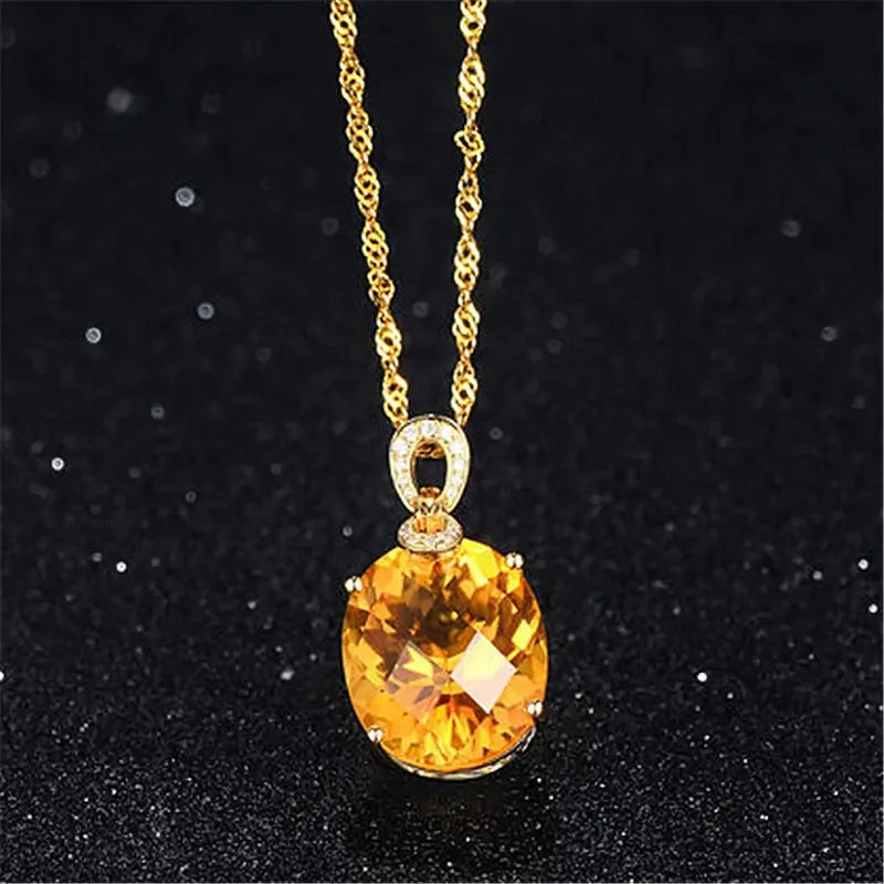 8 Carat Natural Citrine Pendant, 18K Gold Plated Egg-Shaped Large Bare Stone Pendant, - CRYSTALOIL