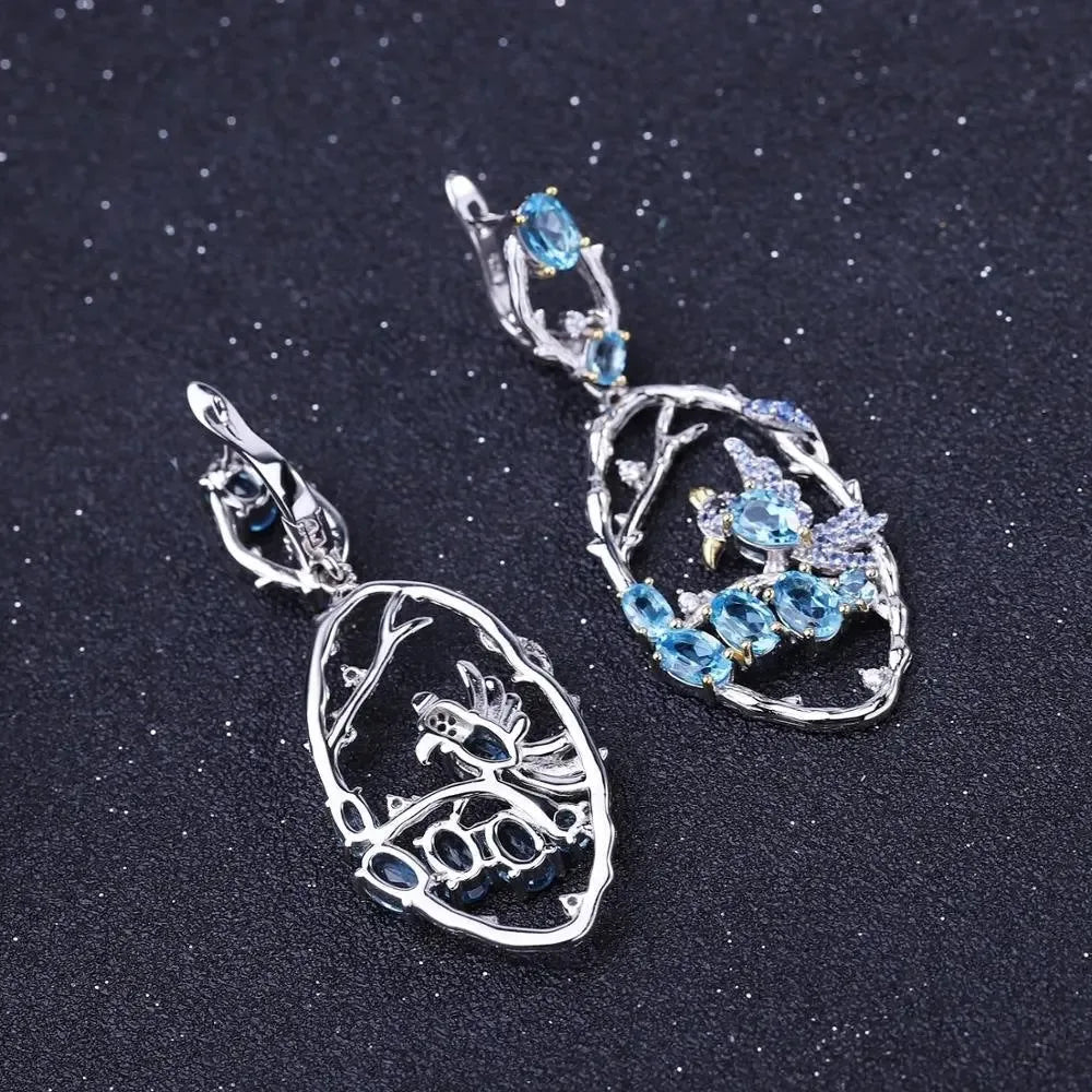 Designer Jewelry Natural Blue Topaz Earrings 925 Sterling Silver Handmade Earrings - CRYSTALOIL