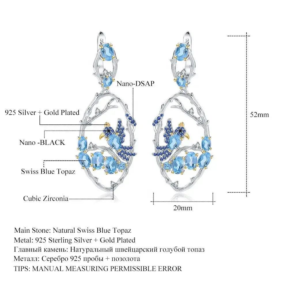 Designer Jewelry Natural Blue Topaz Earrings 925 Sterling Silver Handmade Earrings - CRYSTALOIL