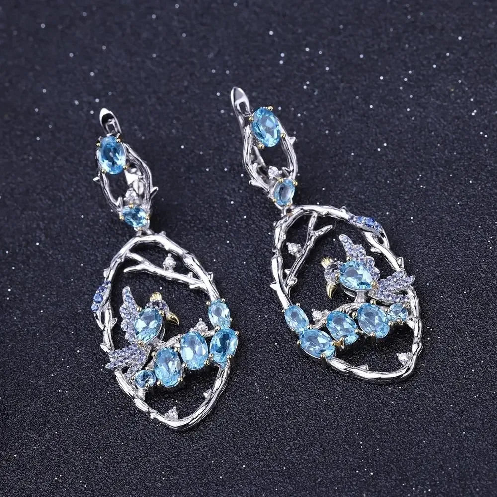 Designer Jewelry Natural Blue Topaz Earrings 925 Sterling Silver Handmade Earrings - CRYSTALOIL