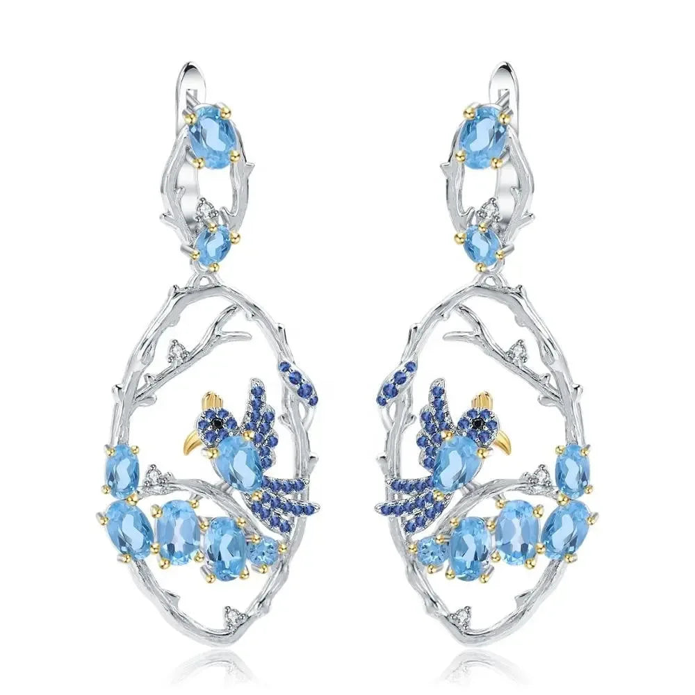Designer Jewelry Natural Blue Topaz Earrings 925 Sterling Silver Handmade Earrings - CRYSTALOIL