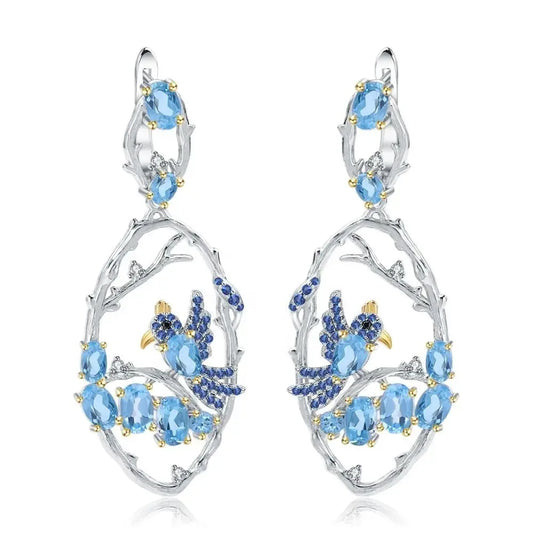 Designer Jewelry Natural Blue Topaz Earrings 925 Sterling Silver Handmade Earrings - CRYSTALOIL