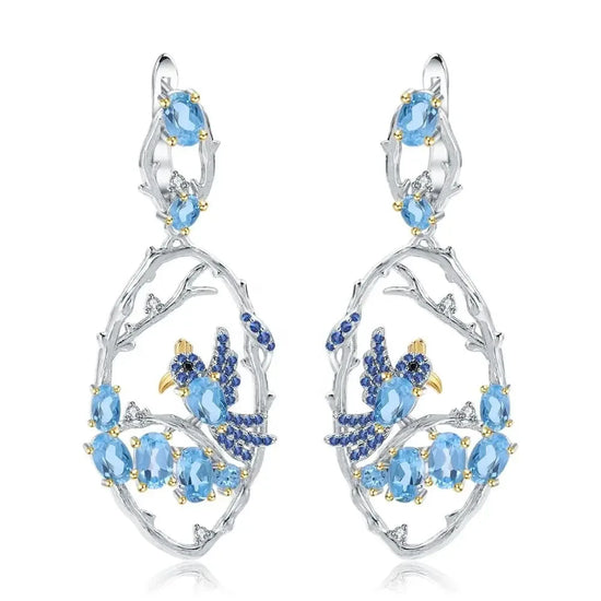 Designer Jewelry Natural Blue Topaz Earrings 925 Sterling Silver Handmade Earrings - CRYSTALOIL