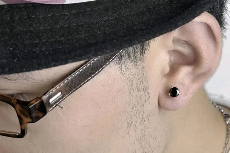 Sterling silver stud earrings four-claw black agate earrings sterling silver jewelry earrings hypoallergenic - CRYSTALOIL