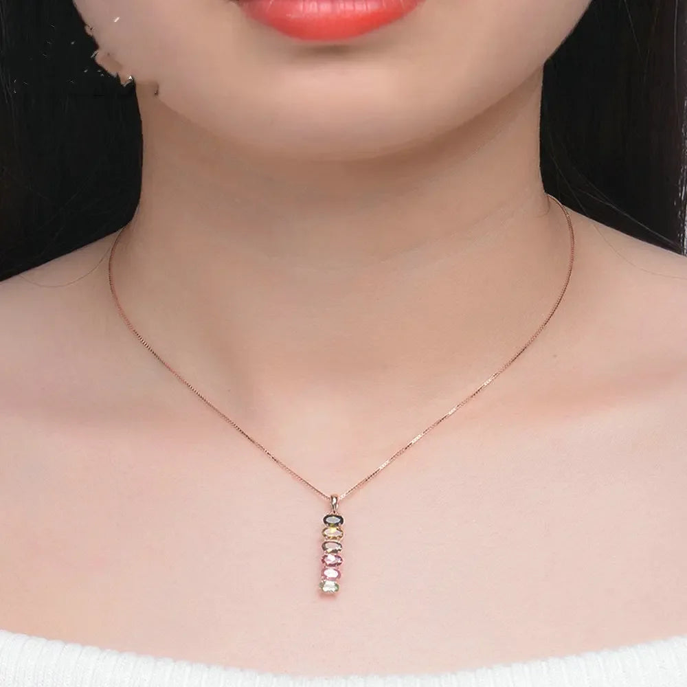 Natural tourmaline jewelry, 925 silver. The multi-colored tourmalines create a captivating mosaic, adding a touch of brilliance and charm - CRYSTALOIL