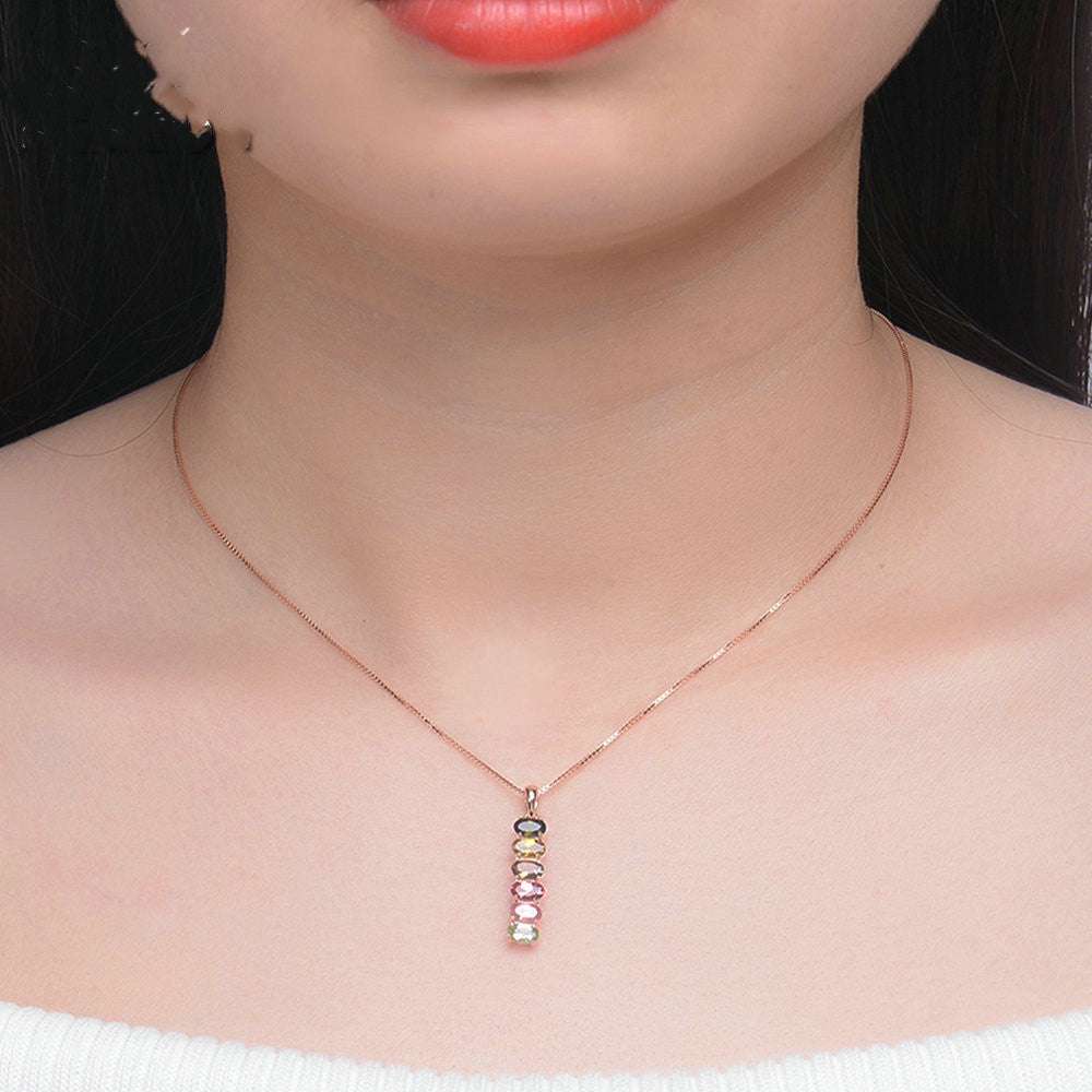 Natural tourmaline jewelry,  925 silver. The multi-colored tourmalines create a captivating mosaic, adding a touch of brilliance and charm - CRYSTALOIL