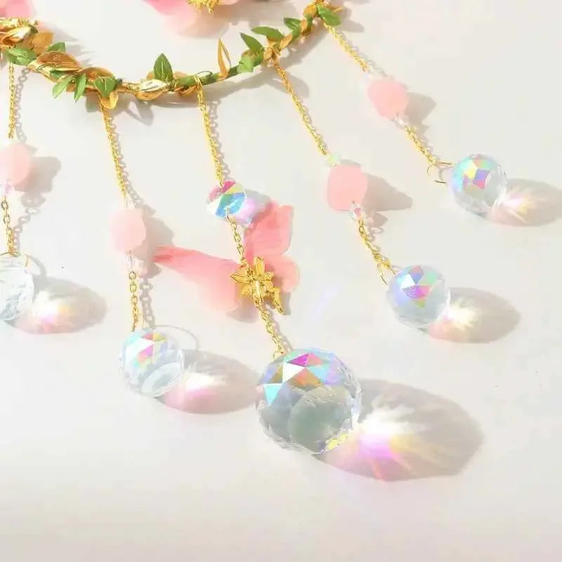 Sun Catcher Winding Leaf Flower Butterfly Leaves Moon Natural Crystal Pendant - CRYSTALOIL