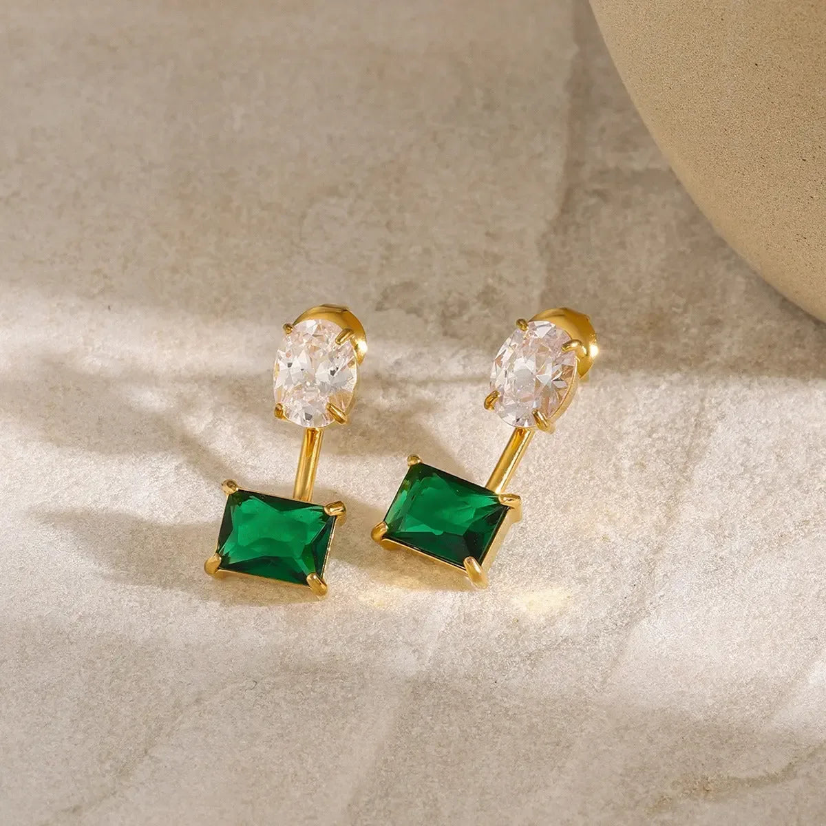 18K gold exquisite dazzling oval and square gemstone design earrings - CRYSTALOIL