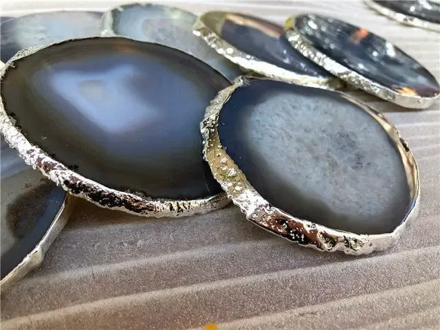 2 pieces Blue Purple black Primitive Agate Big Crystal Wafer Coasters, - CRYSTALOIL